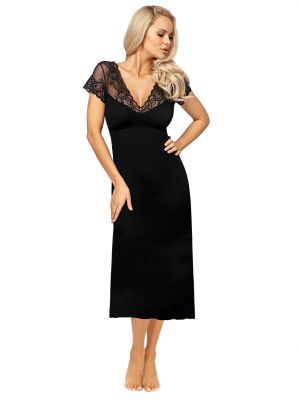 На картинке изображено - Женская длинная ночная сорочка  / домашнее платье из качественной вискозы с кружевным декором Donna Ivana | фото 1