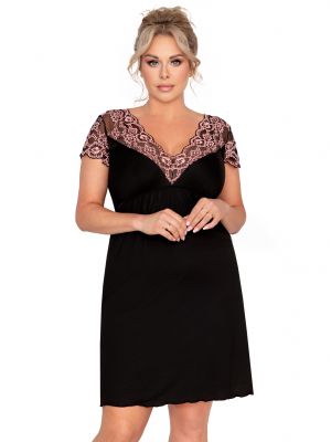 На картинці зображено - Класична та елегантна чорна нічна сорочка / домашня сукня з розкішним рожевим мереживом Donna Adele Plus | фото 1