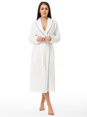 Elongated women's dressing gown made of high-quality cotton with a delicate pattern Dorota FR-343