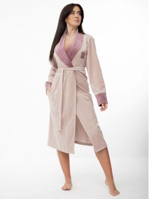 Длинный женский халат Dorota FR-362 из мягкого бархатного хлопка теплой пастельной расцветки