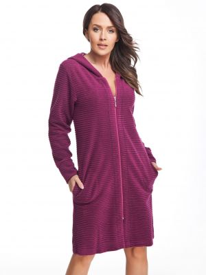 Women's short cotton dressing gown with pockets, hood and zip fastening Dorota FR-104