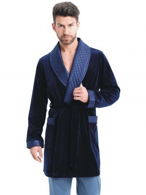 Men's short velor bathrobe with collar DorotaFR-067