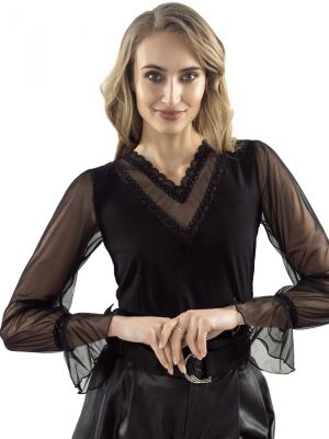 На картинке изображено - Женская чёрная блуза из вискозы с длинными прозрачными рукавами Eldar Sarika | фото 1