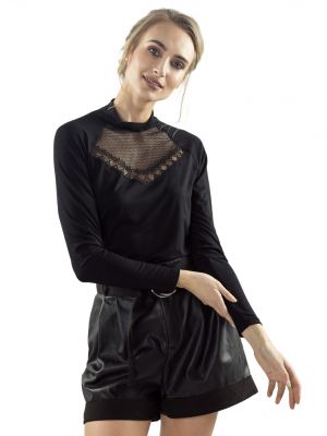 Elegant women's blouse made of viscose with long sleeves and a transparent lace neckline Eldar Tita