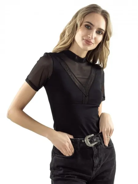 Women's short-sleeved viscose blouse with sheer neckline Eldar Carlotta Active