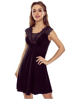 На картинке изображено - Женская черная ночная сорочка с кружевным верхом Eldar Fabien | фото 1