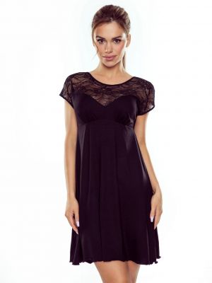 Жіноча коротка нічна сорочка / домашня сукня з чорної віскози з мереживним верхом Eldar Catalina