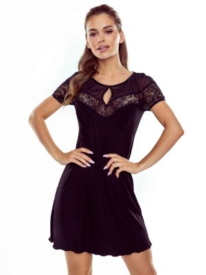 На картинке изображено - Женская короткая ночная сорочка  / домашнее платье из чёрной вискозы с прозрачным верхом Eldar Laurecja | фото 1