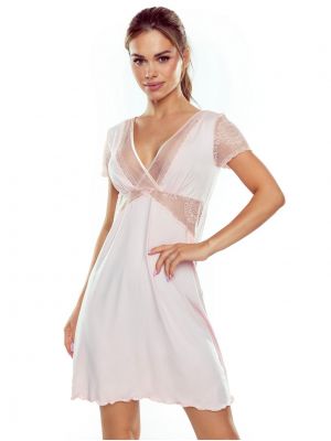 Элегантная женская короткая ночная сорочка / домашнее платье из качественной вискозы с декором из прозрачного кружева Eldar Lisette