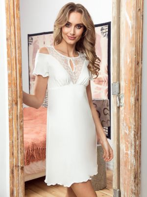 Women's short nightgown / house dress in soft viscose with lace neckline and off the shoulder Eldar Naomi