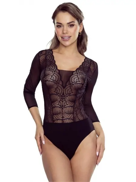 Women's semi-transparent mesh and lace bodysuit with 7/8 sleeve Eldar Gertruda