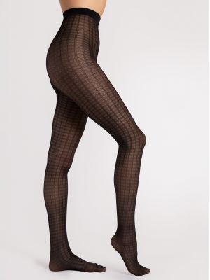 Black Geometric Patterned Women's Tights Fiore Candy Crush 30 DEN