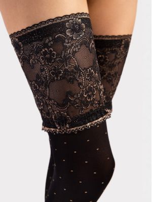 Glamorous Wide Lace Top Women's Thigh Highs Fiore Notte 40 DEN