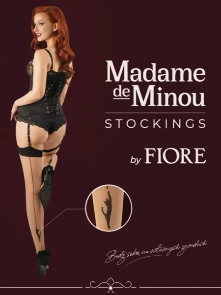 Панчохи під пояс Fiore Minou 20 DEN тілесні з чорним швом і котом