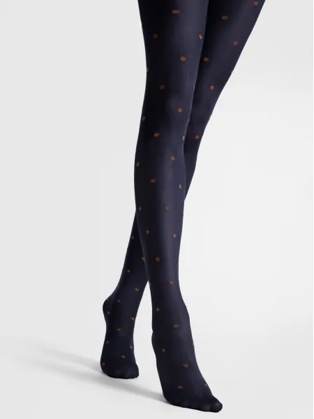 text_img_altFiore Praline 40 DEN Polka Dot Tights, Navy with Caramel Dotstext_img_after1