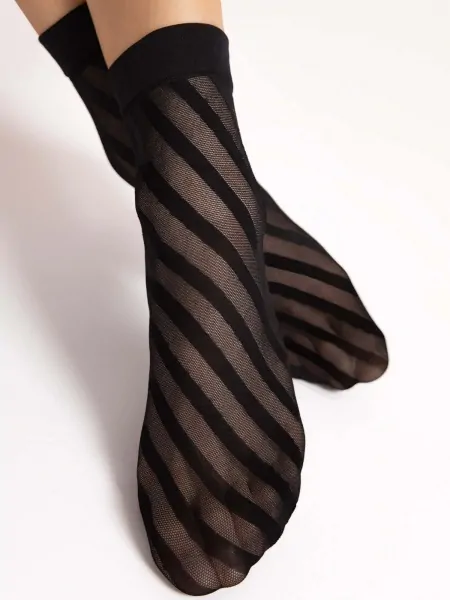 text_img_altFiore Riga 20 DEN Women's Socks, Diagonal Stripes, Sheer, Blacktext_img_after1