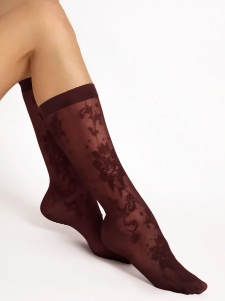 text_img_altFiore Shari 30 DEN Women's Socks, Floral Pattern, Burgundy, Semi-Sheertext_img_after1