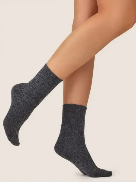 Gabriella GB009 Socks with 38% Wool, Ribbed, Dark Grey