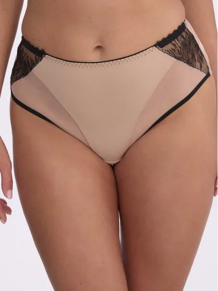 Gaia Isabela 1377 High-Rise Briefs, Black Embroidery, Beige