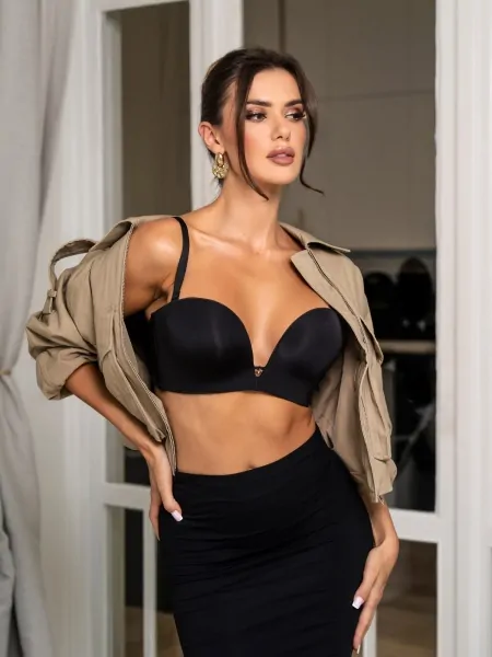Gatta Joyce Double Push-Up Seamless Bra - Plunge Neckline with Wide Back, Wire-free