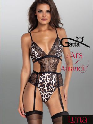 Gatta Luna Women's Leopard Print Lace Bodysuit