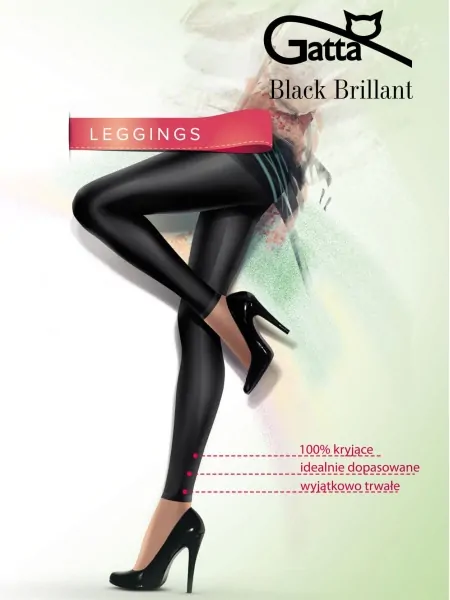 Women's black elastic glossy leggings Gatta Black Brillant