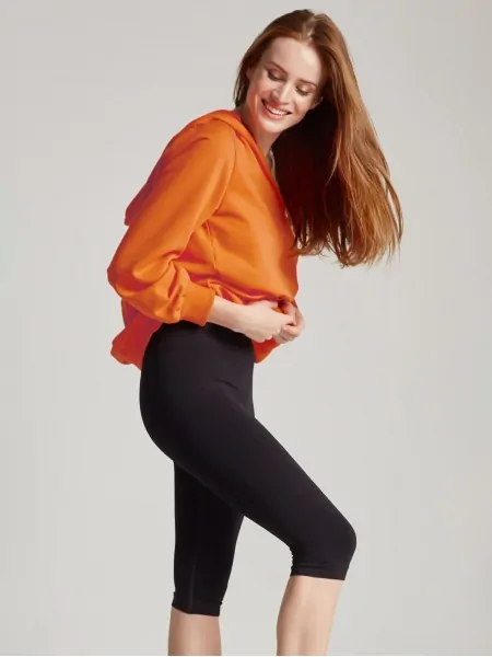 Women's Black 7/8 Leggings/Athletic Capris With Wide Waistband Gatta Mirella Midi 3/4