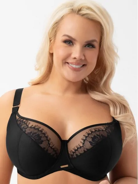 Gorsenia Evia K937 Black Soft Elegant Cream Bra with Wide Straps and Lace