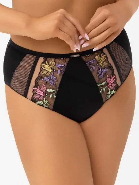 Gorsenia B002 Lilu Black Brazilian Panties with Vibrant Embroidery