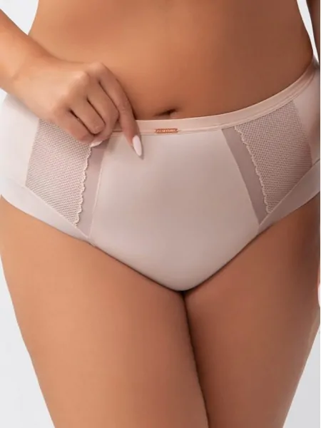 Women's classic cream-beige midi panties with delicate lace decor Gorsenia K442/1 Luisse Beige