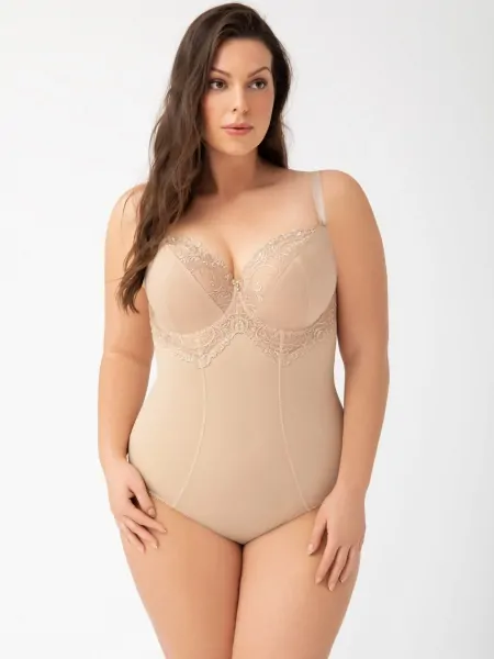 Women's silky bodysuit with soft lace cups Gorsenia K356 Gala Beige