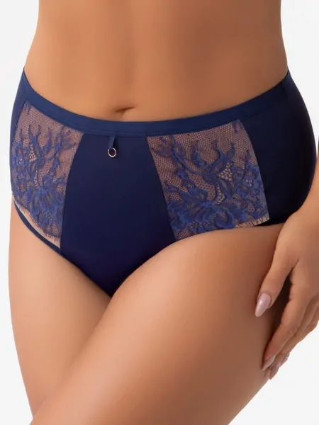 Трусы Gorsenia Desire F024 с высокой талией, кружевные вставки, тёмно-синие