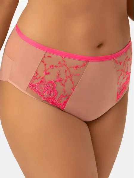 Women's Briefs Gorsenia F014 Nadine – Nude with Neon Pink Embroidery and Waistband