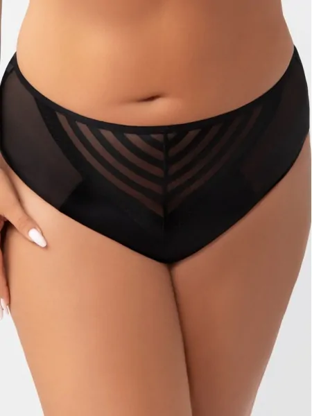 Gorsenia K811 Yoko Women's Panties - black, semi-transparent with geometric stripes