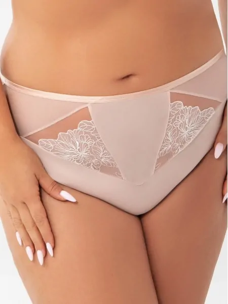 Женские высокие бежевые трусики с нежным кружевным декором Gorsenia Daniela K903 Beige