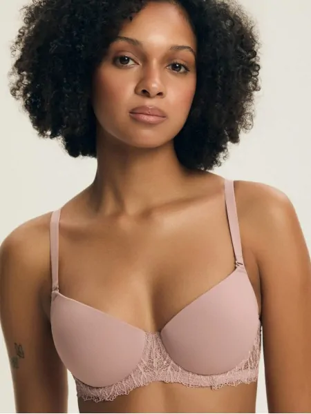 Henderson 43907 Collette Smooth Push-Up Bra with Lace Back, Dusty Pink
