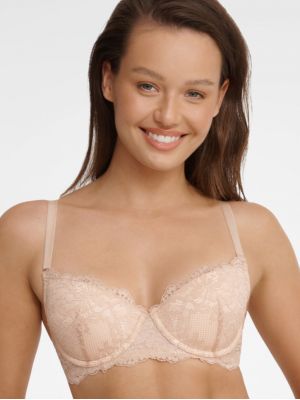 Beige push-up bra with delicate floral lace decor Henderson Galia 41075