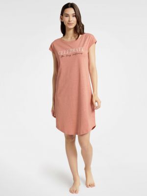 Женская розовая короткая ночная сорочка / домашнее платье из хлопка с надписью на груди Henderson Ladies Bing 40641