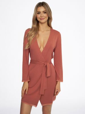 text_img_altWomen's Short Silk-Like Deep V Lace Trim Viscose Robe Henderson Alena 41315text_img_after1