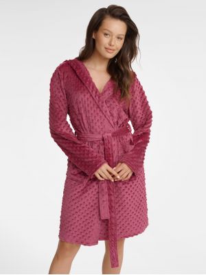 На картинке изображено - Женский короткий халат из мягкого материала с тиснением, с капюшоном и карманами Henderson Gabby 41060 | фото 1