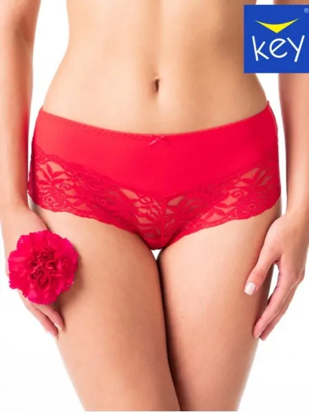 Women's Red and White Quality Cotton Brazilian Style Lace Trim Bikini Panties Set (2 Pack) Key LPB 985