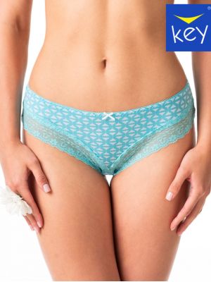 Women's Blue and Green Printed Quality Cotton Brazilian Style Lace Trim Bikini Panties Set (2 Pack) Key LPB 990