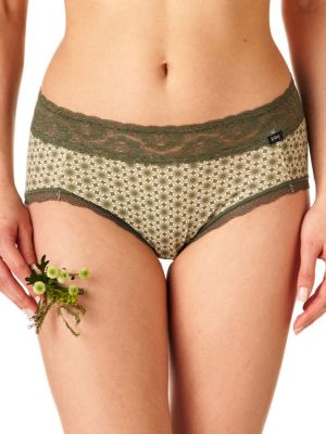Set of women's printed cotton bikini briefs with lace waistband (2 pieces in different colors) Key LPC 756 B22