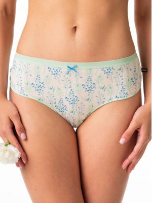 Women’s Printed Cotton Lace Trim Bikini Panties Set (2 Pack, Assorted Colors) Key LPC 986 A24