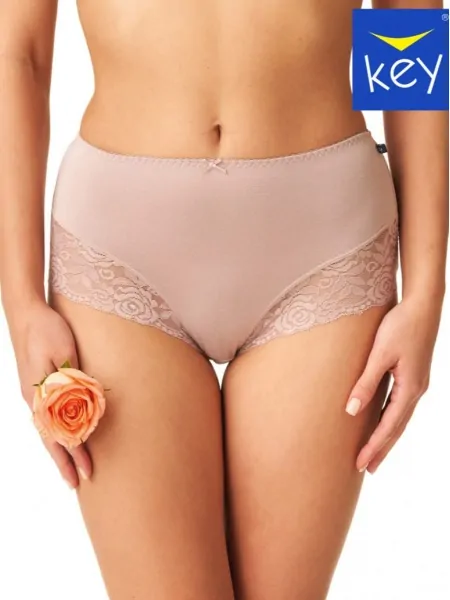 Women's High Waist Lace Panel Bamboo Knit Bikini Maxi Panties Set (2 Pack) Key LPF 002