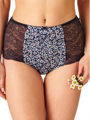 Set of women's high cotton midi panties with lace decoration (2 pieces in different colors) Key LPF 172 B22
