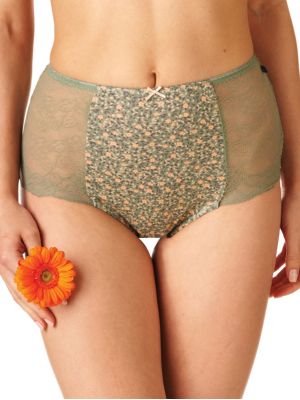 Set of women's cotton bikini bottoms with high waist and lace sides (2 pcs green and beige) Key LPF 173 A23