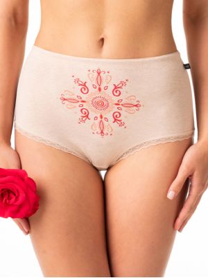 Women’s Quality Cotton Original Pattern and Lace Trim High Waist Bikini Panties Set (2 Pack, Assorted Colors) Key LPF 218 A24