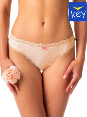 Women’s Beige and Grey Soft Floral Lace Edge Quality Cotton Mini Bikini Panties Set (2 Pack) Key LPR 514