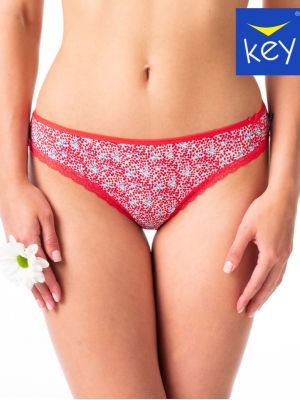 Women’s Red and Green Printed Lace Trim Quality Cotton Mini Bikini Panties Set (2 Pack) Key LPR 548